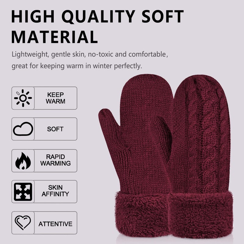 Whiteleopard Women's Winter Gloves Warm Lining - Cozy Wool Knit Thick Gloves Mittens in 11 color (wine red) - Image 3